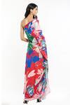 Shop_Mandira Wirk Resort_Red Satin Abstract One Shoulder Printed Kaftan _at_Aza_Fashions