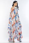 Shop_Mandira Wirk Resort_Multi Color Chiffon Abstract Motifs Plunge V Neck Print Kaftan _at_Aza_Fashions
