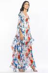 Mandira Wirk Resort_Multi Color Chiffon Abstract Motifs Plunge V Neck Print Kaftan _Online_at_Aza_Fashions