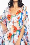 Buy_Mandira Wirk Resort_Multi Color Chiffon Abstract Motifs Plunge V Neck Print Kaftan _Online_at_Aza_Fashions
