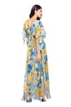 Shop_Mandira Wirk Resort_Yellow Cotton Lurex Tropical Motifs Cowl Neck Print Kaftan _at_Aza_Fashions