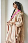 Buy_Shorshe Clothing_Beige Chanderi And Silk V Neck Kurta & Pant Set _Online_at_Aza_Fashions