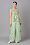 Buy_Keith Gomes_Green Organza, Chanderi Silk Round Tunic And Palazzo Set _at_Aza_Fashions