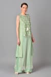 Keith Gomes_Green Organza, Chanderi Silk Round Tunic And Palazzo Set _Online_at_Aza_Fashions