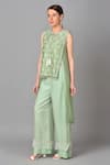 Buy_Keith Gomes_Green Organza, Chanderi Silk Round Tunic And Palazzo Set _Online_at_Aza_Fashions