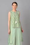 Shop_Keith Gomes_Green Organza, Chanderi Silk Round Tunic And Palazzo Set _Online_at_Aza_Fashions