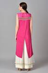 Shop_Keith Gomes_Pink Organza, Georgette, Cotton Silk Round Chanderi Tunic And Palazzo Set _at_Aza_Fashions