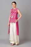 Buy_Keith Gomes_Pink Organza, Georgette, Cotton Silk Round Chanderi Tunic And Palazzo Set _Online_at_Aza_Fashions