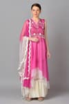 Buy_Keith Gomes_Pink Silk, Organza, Net, Georgette V Neck Embroidered Kurta Set _at_Aza_Fashions