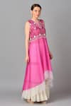 Buy_Keith Gomes_Pink Silk, Organza, Net, Georgette V Neck Embroidered Kurta Set _Online_at_Aza_Fashions