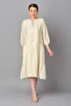 Keith Gomes_White Cotton Chiffon Round Embroidered Dress _Online_at_Aza_Fashions