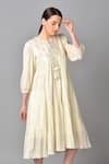 Shop_Keith Gomes_White Cotton Chiffon Round Embroidered Dress _Online_at_Aza_Fashions