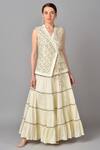 Buy_Keith Gomes_White Cotton Chiffon V Neck Chanderi Silk Tunic Lehenga Set _at_Aza_Fashions