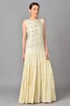 Keith Gomes_White Cotton Chiffon Round Embroidered Gown _Online_at_Aza_Fashions