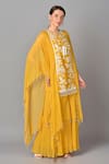 Keith Gomes_Yellow Georgette Round Embroidered Tunic And Palazzo Set_Online_at_Aza_Fashions