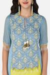 Keith Gomes_Blue Georgette Notched Embroidered Tunic Palazzo Set _at_Aza_Fashions