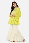 Buy_Keith Gomes_White Cotton Chiffon Notched Hand Embroidered Tunic And Palazzo Set _at_Aza_Fashions