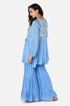 Shop_Keith Gomes_Blue Georgette, Chinon Notched Embroidered Tunic And Palazzo Set _at_Aza_Fashions