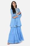 Shop_Keith Gomes_Blue Georgette, Chinon Notched Embroidered Tunic And Palazzo Set _Online_at_Aza_Fashions