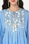 Keith Gomes_Blue Georgette, Chinon Notched Embroidered Tunic And Palazzo Set _at_Aza_Fashions