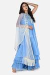 Buy_Keith Gomes_Blue Chiffon, Georgette, Chinon Notched Embroidered Kurta Palazzo Set _at_Aza_Fashions