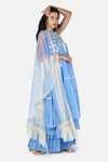 Keith Gomes_Blue Chiffon, Georgette, Chinon Notched Embroidered Kurta Palazzo Set _Online_at_Aza_Fashions