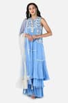 Shop_Keith Gomes_Blue Chiffon, Georgette, Chinon Notched Embroidered Kurta Palazzo Set _Online_at_Aza_Fashions