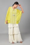Buy_Keith Gomes_Green Chiffon Crepe And Georgette Bugle Beads & Embellished Tunic & Palazzo Set_at_Aza_Fashions