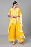 Buy_Keith Gomes_Yellow Chanderi Silk Embellishment Bugle And Round Kurta Palazzo Set _at_Aza_Fashions