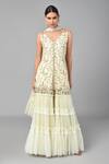 Buy_Keith Gomes_White Chanderi Silk And Net Embellishment Bugle Beads V Neck Kurta Sharara Set _Online_at_Aza_Fashions