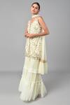 Shop_Keith Gomes_White Chanderi Silk And Net Embellishment Bugle Beads V Neck Kurta Sharara Set _Online_at_Aza_Fashions
