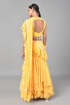 Shop_Keith Gomes_Yellow Georgette Beads And Thread, Floral Print Round Pre-draped Saree With Blouse _at_Aza_Fashions
