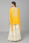 Shop_Keith Gomes_Yellow Georgette Bugle Beads, Pearl And Sequin Embroidered Tunic & Sharara Set_at_Aza_Fashions