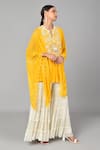 Keith Gomes_Yellow Georgette Bugle Beads, Pearl And Sequin Embroidered Tunic & Sharara Set_Online_at_Aza_Fashions