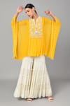 Buy_Keith Gomes_Yellow Georgette Bugle Beads, Pearl And Sequin Embroidered Tunic & Sharara Set_Online_at_Aza_Fashions