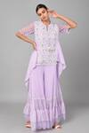 Buy_Keith Gomes_Purple Georgette, Organza And Chanderi Silk Pearl, Embroidered Tunic & Palazzo Set_at_Aza_Fashions
