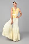 Buy_Keith Gomes_Yellow Georgette Mirror And Beads V Neck Embroidered Tunic & Sharara Set_at_Aza_Fashions