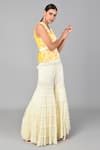 Keith Gomes_Yellow Georgette Mirror And Beads V Neck Embroidered Tunic & Sharara Set_Online_at_Aza_Fashions