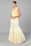 Shop_Keith Gomes_Yellow Georgette Mirror And Beads V Neck Embroidered Tunic & Sharara Set_Online_at_Aza_Fashions