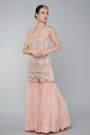 Keith Gomes Pink Net, Georgette Pearl, Zari Sweetheart Neck Embroidered Tunic Gharara Set Online at Aza Fashions Keith Gomes_Pink Net, Georgette Pearl, Zari Sweetheart Neck Embroidered Tunic Gharara Set _Online_at_Aza_Fashions