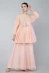 Buy_Keith Gomes_Pink Georgette, Chiffon Crepe Pearl, Zari Keyhole Embroidered Tunic Palazzo Set _at_Aza_Fashions