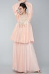 Keith Gomes_Pink Georgette, Chiffon Crepe Pearl, Zari Keyhole Embroidered Tunic Palazzo Set _Online_at_Aza_Fashions