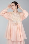 Shop_Keith Gomes_Pink Georgette, Chiffon Crepe Pearl, Zari Keyhole Embroidered Tunic Palazzo Set _Online_at_Aza_Fashions