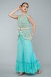 Keith Gomes_Blue Georgette, Chiffon Crepe Pearls Round Embroidered Peplum Top And Sharara Set_Online_at_Aza_Fashions