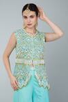 Buy_Keith Gomes_Blue Georgette, Chiffon Crepe Pearls Round Embroidered Peplum Top And Sharara Set_Online_at_Aza_Fashions