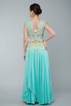 Shop_Keith Gomes_Blue Net, Georgette Pearls Scallop Layered Lehenga Set With Embroidered Blouse_at_Aza_Fashions