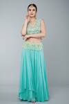Keith Gomes_Blue Net, Georgette Pearls Scallop Layered Lehenga Set With Embroidered Blouse_Online_at_Aza_Fashions