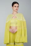 Keith Gomes Yellow Georgette, Chiffon Crepe Sequins Blousev Neck, Embroidered Gharara Set at Aza Fashions Keith Gomes_Yellow Georgette, Chiffon Crepe Sequins Blousev Neck, Embroidered Gharara Set_at_Aza_Fashions