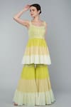 Buy_Keith Gomes_Yellow Georgette, Cotton Chiffon Sequins Embroidered Peplum Top And Gharara Set _at_Aza_Fashions