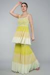 Keith Gomes_Yellow Georgette, Cotton Chiffon Sequins Embroidered Peplum Top And Gharara Set _Online_at_Aza_Fashions